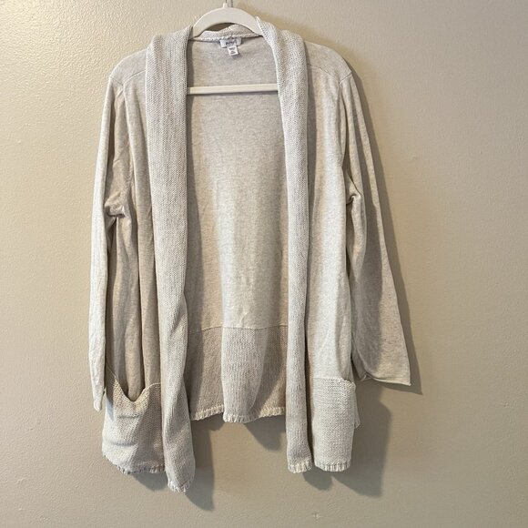 Pure Jill Open Front Cardigan Cream XL Cotton Cashmere Minimalist Knit Pockets - Picture 1 of 9